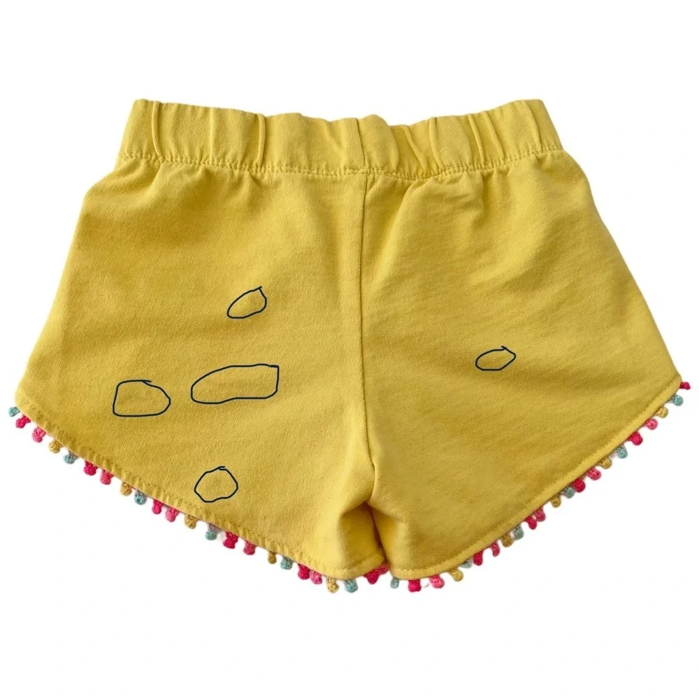 Girls Pom Trim Elastic Waist Shorts Bundle - Bright Yellow & Aqua Blue | S (5/6)